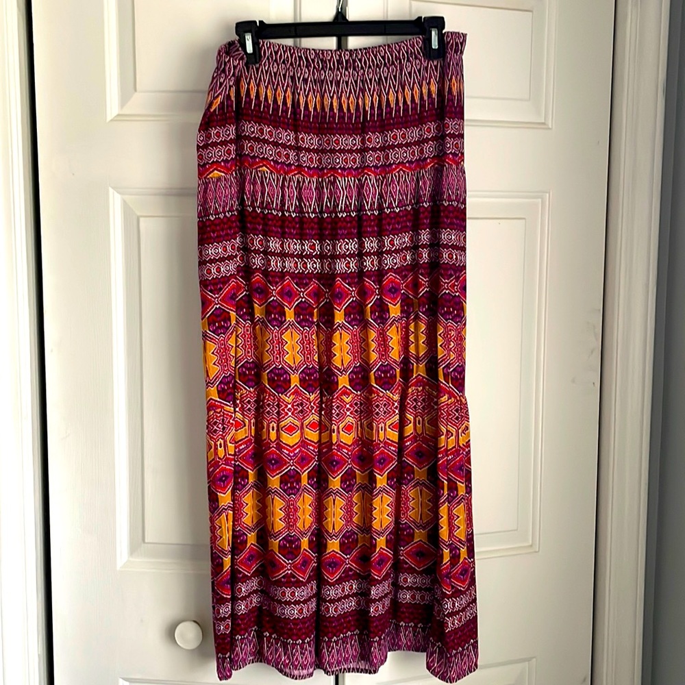 Fun, colorful long skirt. Elastic waste.